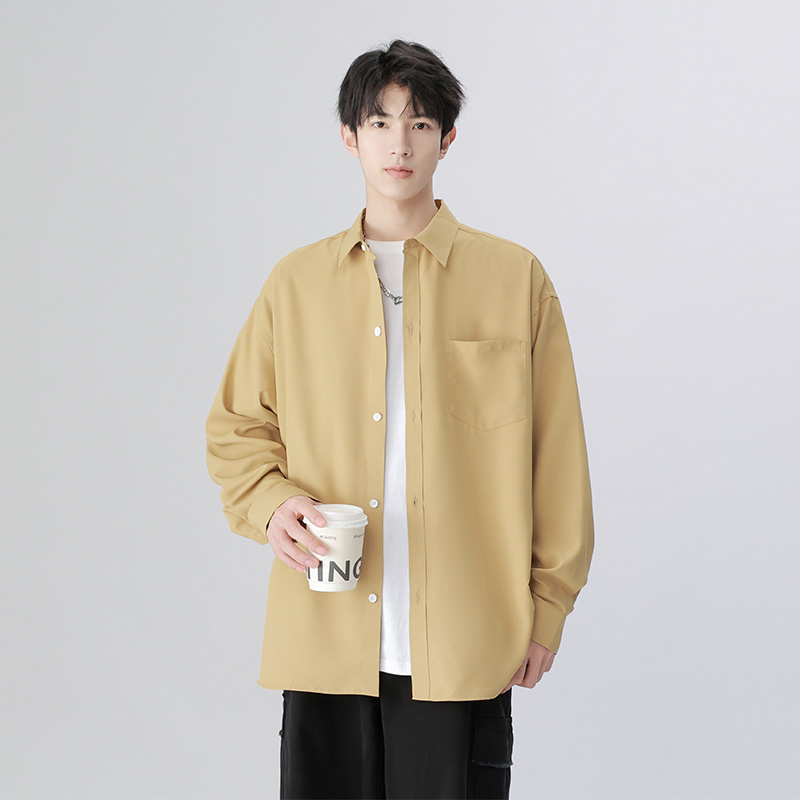 无品牌方领潮落肩长袖衬衫