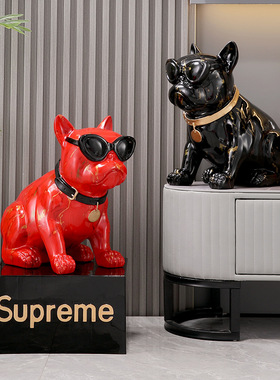 北欧法斗狗大摆件家居客厅落地电视柜玄关装饰品存钱罐乔迁新居