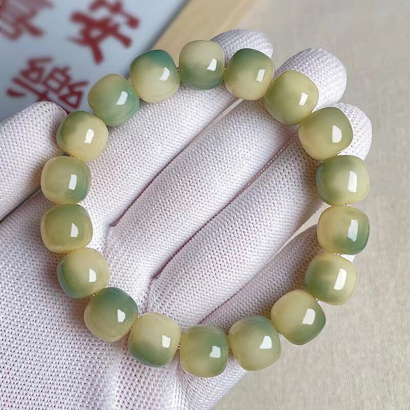 小青柠白玉菩提根手串盘玩绕指柔女学生文玩菩提子佛珠手链男念珠