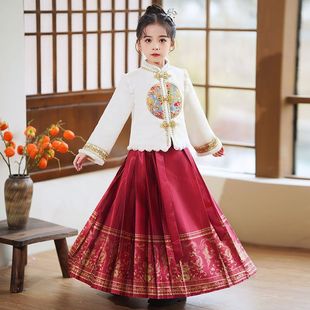 女童织金马面裙中国风拜年服新款冬季过年衣唐制汉服加厚夹棉套装