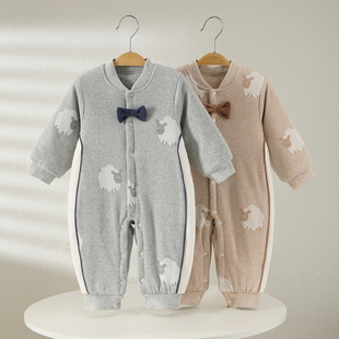 婴儿秋冬新中式夹棉连体衣新生宝宝周岁礼服哈衣满月白天洋气爬服