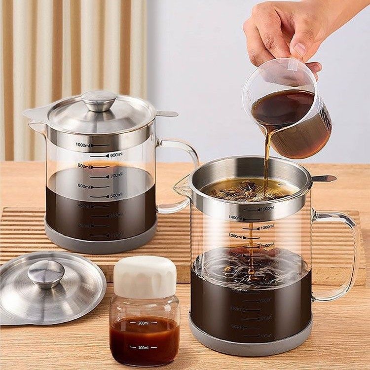 高硼硅玻璃油壶油炸过滤大容量储油罐带过滤网烧杯中药豆浆过滤杯