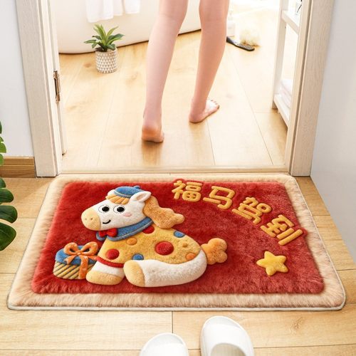 可爱卡通小马仿羊绒地垫浴室加厚吸水脚垫玄关耐脏易打理地垫