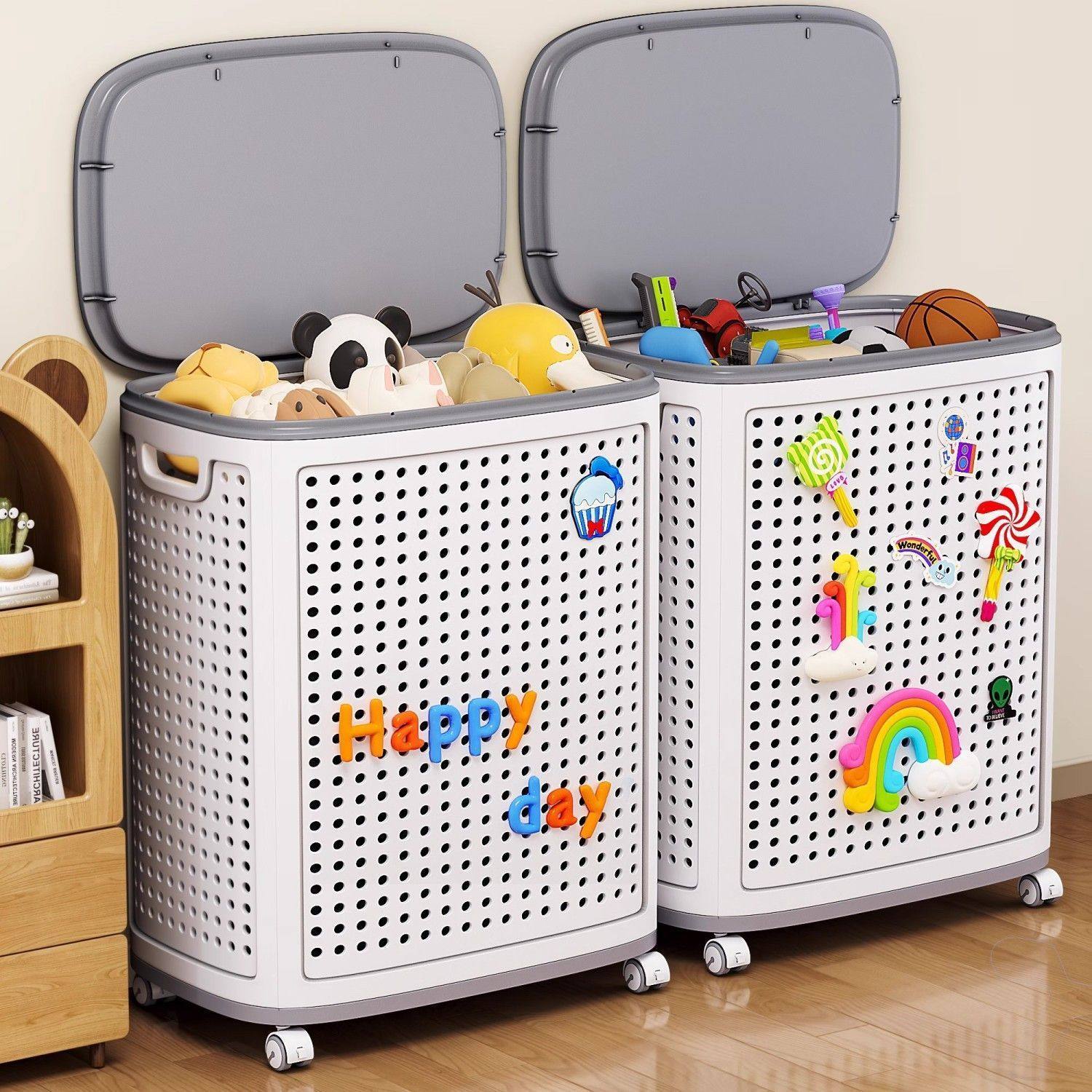 G5U儿童玩具收纳箱带轮家用客厅零食收纳筐宝宝衣服积木娃娃整理