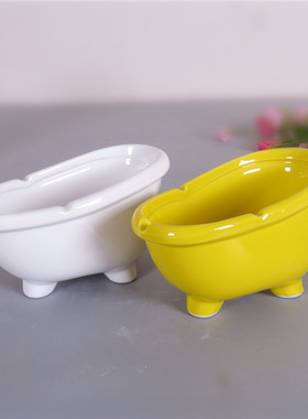 迷你浴缸陶瓷烟灰缸 黄色浴缸加LOGO陶瓷创意时尚马桶型烟灰缸