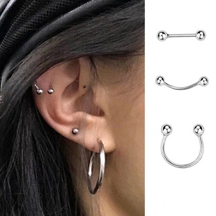 耳骨钉圆珠耳环耳饰代发 简约时尚 陈十七 s925纯银U型双球耳钉个性