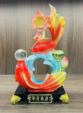年年有鱼双鱼戏珠摆件现代家居桌面客厅酒柜装饰品玄关乔迁新居