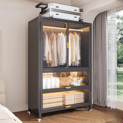 尔箴家用新款碳钢衣柜卧室大容量多功能收纳柜储物柜一体靠墙防尘