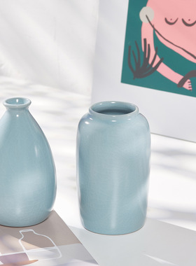 汝窑复古花瓶陶瓷小花器插花中式水养家居玄关装饰客厅摆件