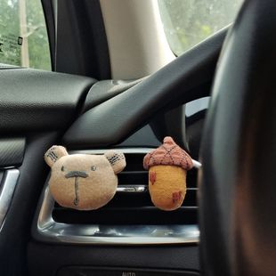 可爱治愈系棉麻布艺车载出风口夹装 饰品简约小众车内摆件高级