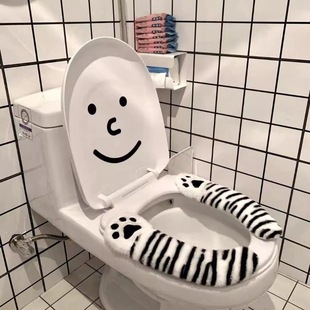 日系可爱猫爪马桶垫家用粘贴式 毛绒厕所坐垫坐便套 坐便器垫圈冬季