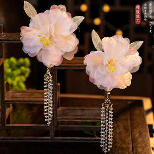 古风汉服粉色少女宫廷舞台演出花朵发夹配饰百搭森系花朵流苏发夹
