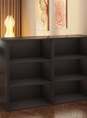 书柜置物柜客厅沙发边柜一体靠墙高级感黑色卡莱克格子柜落地柜子