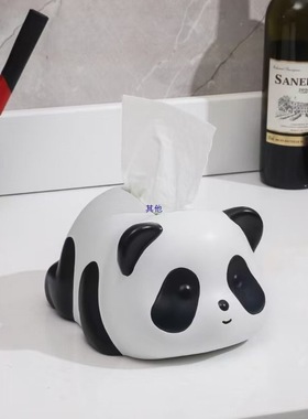 卡通可爱熊猫纸巾盒摆件创意家用家居客厅茶几抽盒防摔纸盒高颜值