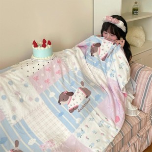 软糯牛奶绒小毛毯办宿舍公室午睡毯子双面绒空调沙发卡通盖毯柔软