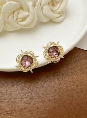 法式轻奢高级感紫色锆石几何耳钉精致气质时尚优雅耳环女小众耳饰