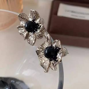 欧美冷淡风银针树脂花朵耳钉设计感小众个性 潮流百搭耳饰 耳环时尚