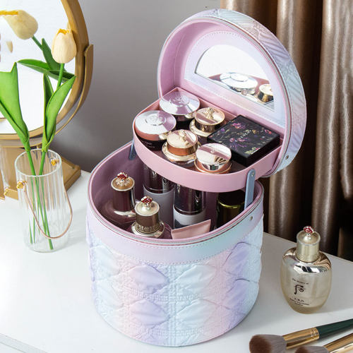 手提水桶包大容量彩虹菱格化妆箱收纳盒伴手礼结婚便携家用带镜子