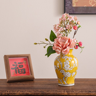 新中式复古陶瓷花瓶小摆件玄关客厅餐桌创意插花中式装饰瓷瓶中国