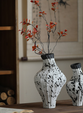 景德镇侘寂风禅意陶瓷花瓶复古怀旧粗陶陶罐家居书房插花装饰摆件