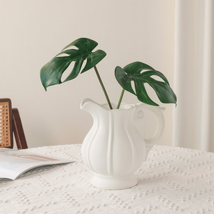 轻奢陶瓷花瓶侘寂风素烧磨砂南瓜花瓶装饰插花摆件提壶花瓶高级感