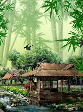 竹子绿色海报壁纸风景画