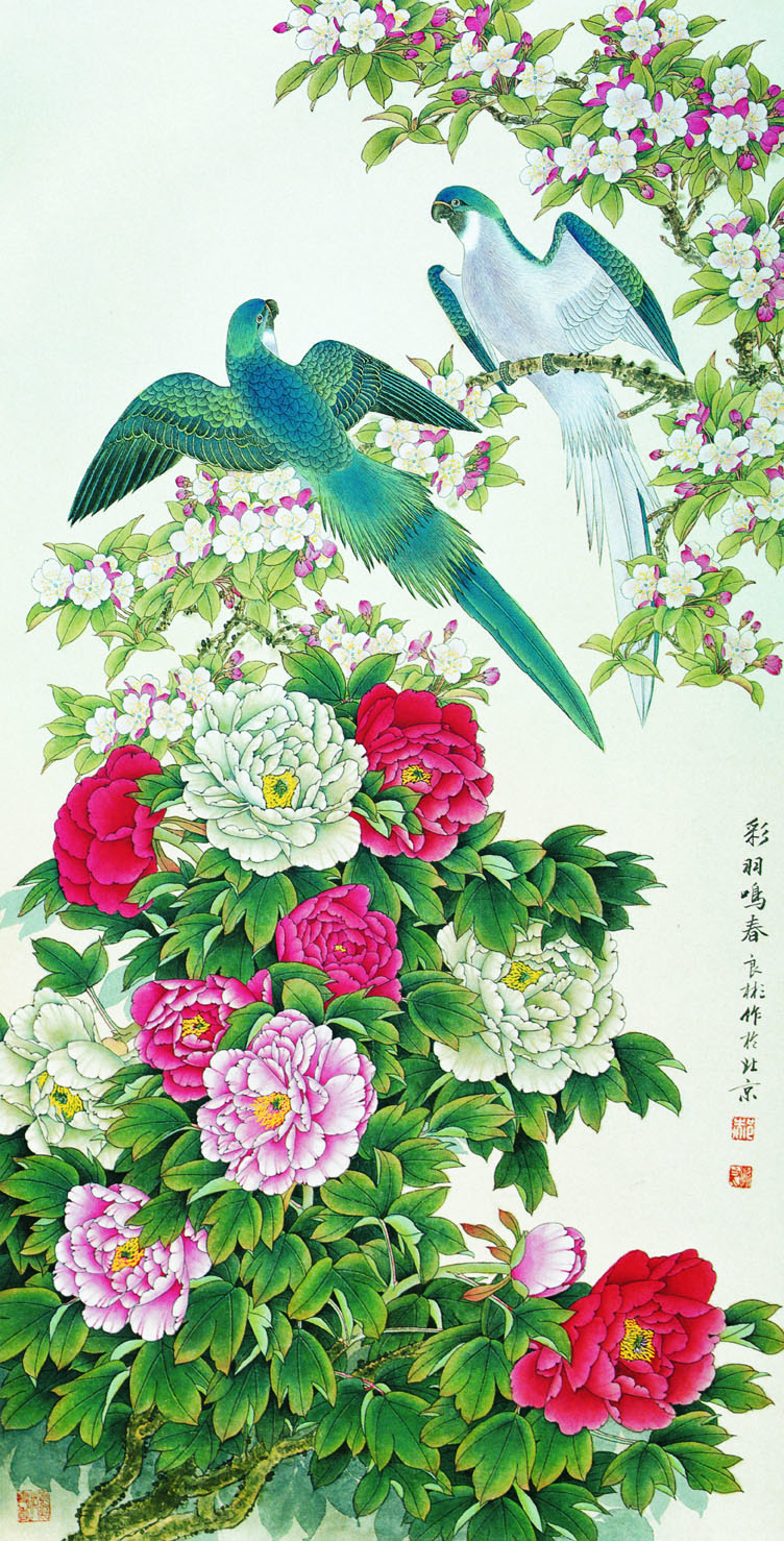 孔雀花开富贵牡丹山水画风景墙画壁画客厅玄关无框画装饰海报34图片