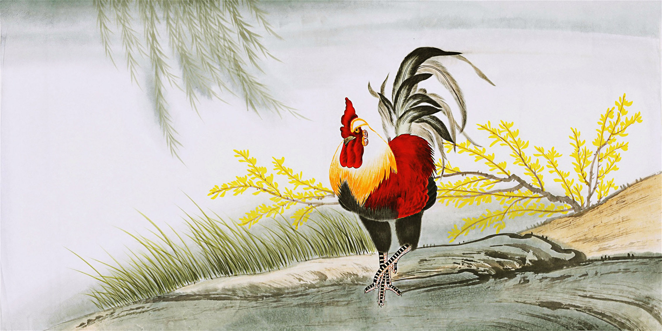 国画大公鸡雄鸡金鸡报晓年画平安画动物海报装饰贴画挂画无框画14