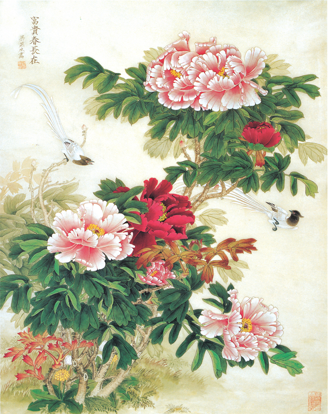 孔雀花开富贵牡丹山水画风景墙画壁画客厅玄关无框画装饰海报67图片