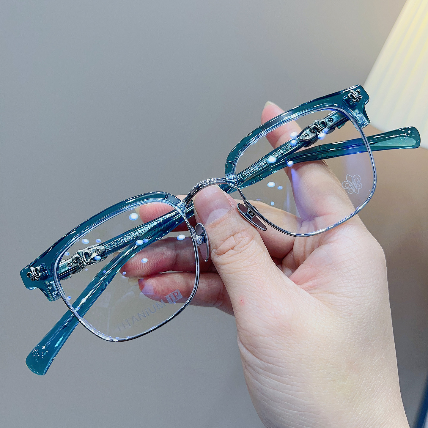 复古时尚蓝色半框防蓝光镜男女百搭板材大框护目眼镜框架近视平光