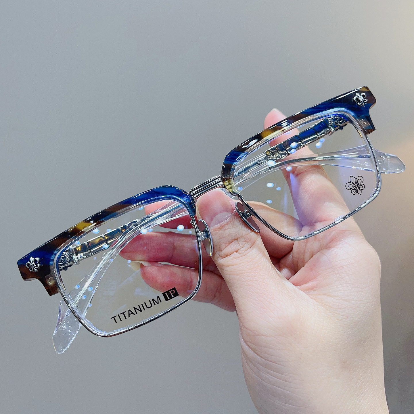 新品百搭超轻钛架半框防蓝光眼镜框架男女复古方形钛架大框配近视