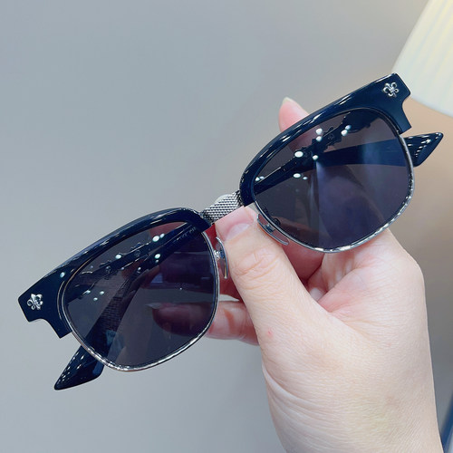 时尚方框钛架半框墨镜配近视