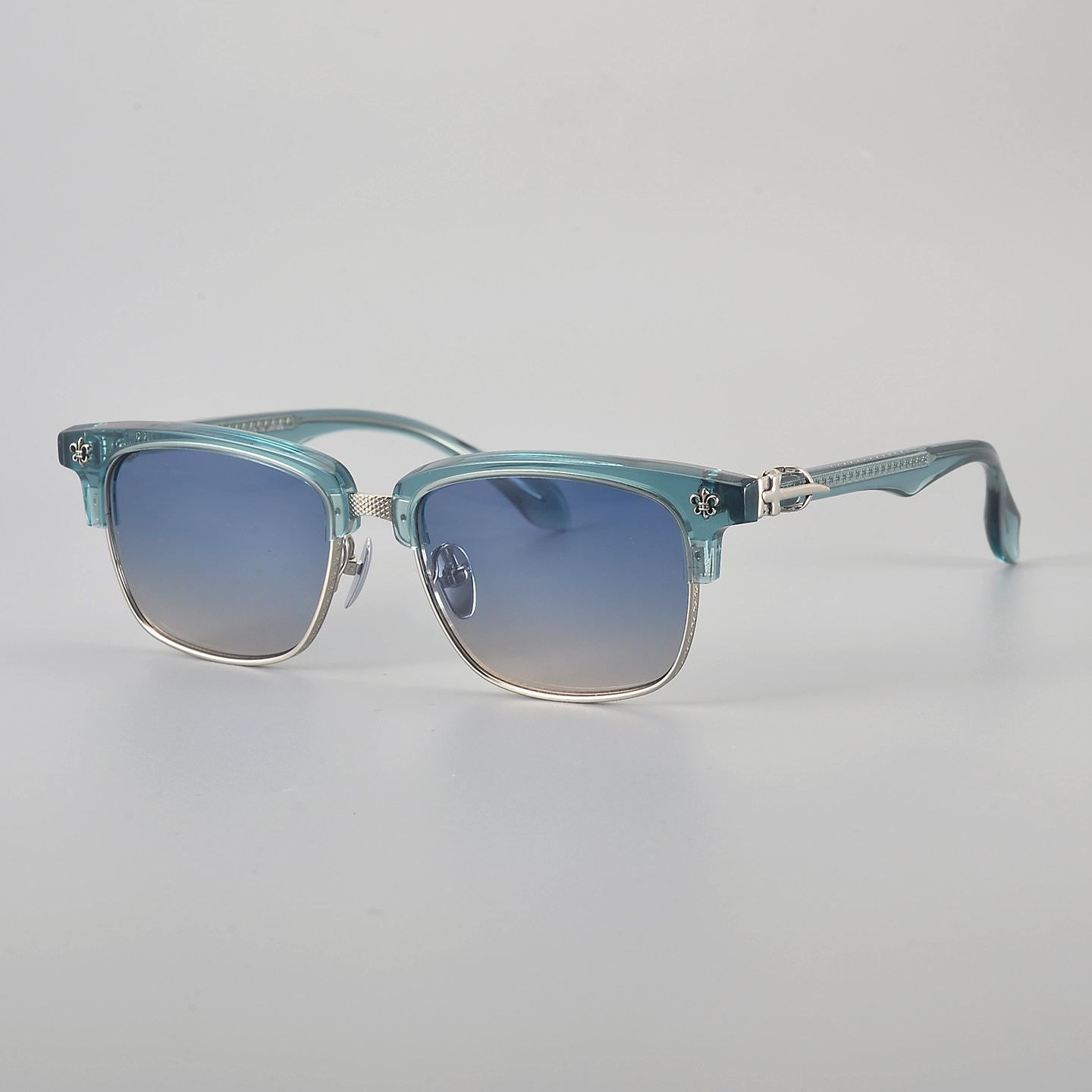 复古风水银蓝半框防紫外线太阳镜男女偏光遮阳墨镜显脸小配近视镜