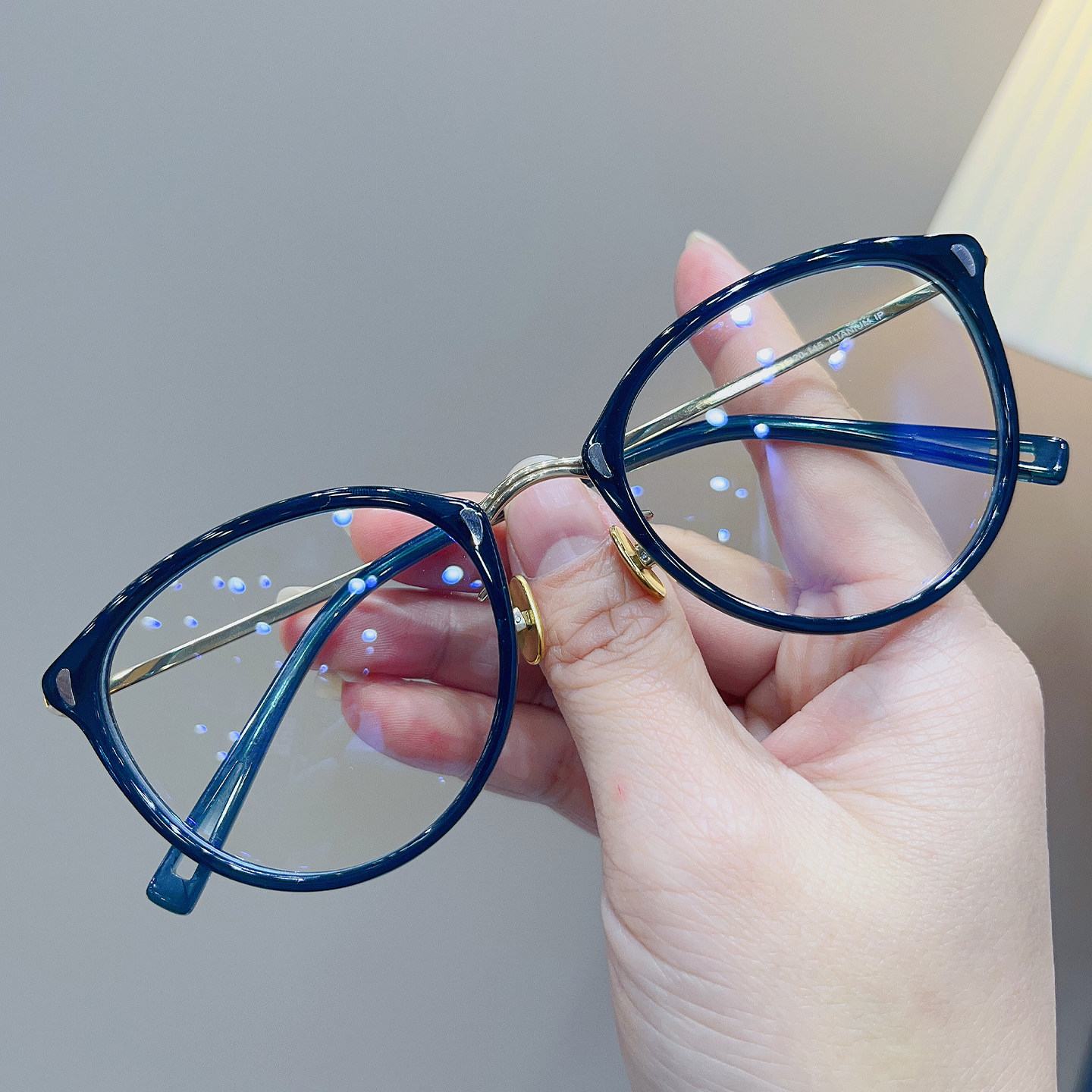 复古文艺圆框钛架防蓝光眼镜框架