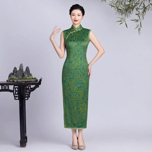 100%桑蚕丝香云纱旗袍长款无袖传统手工定制老上海民国风2026新款