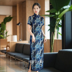 丝绸缎旗袍长款日常平时可穿走秀演出拍照民国复古老上海苏杭海派