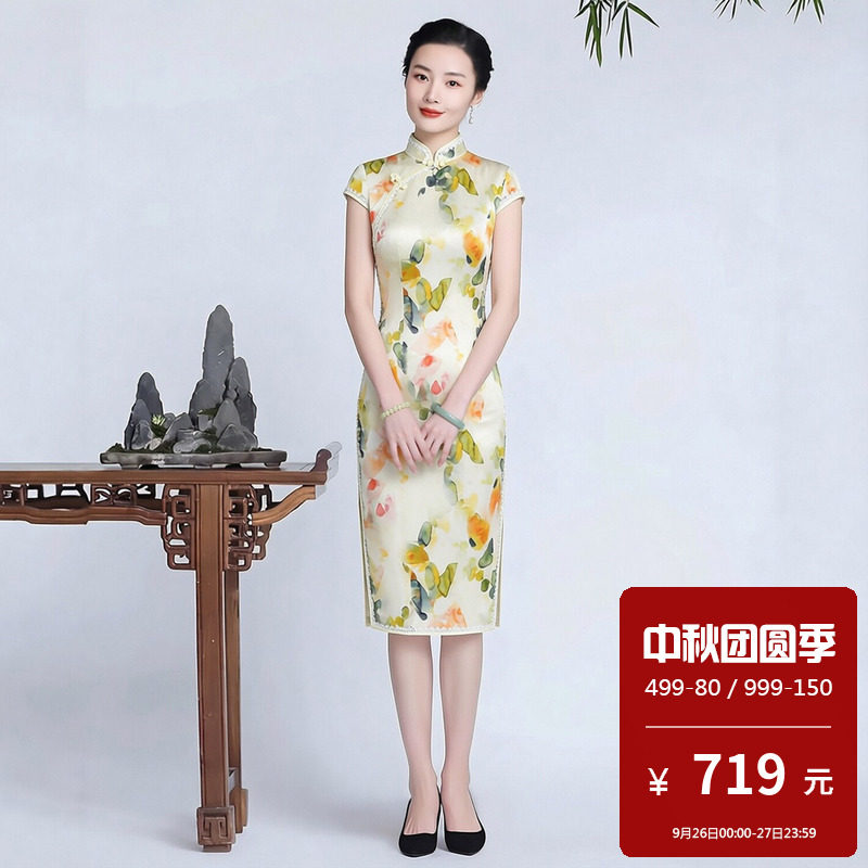 高档真丝桑蚕丝旗袍短款小个子新中式日常款适合年轻人穿的改良版