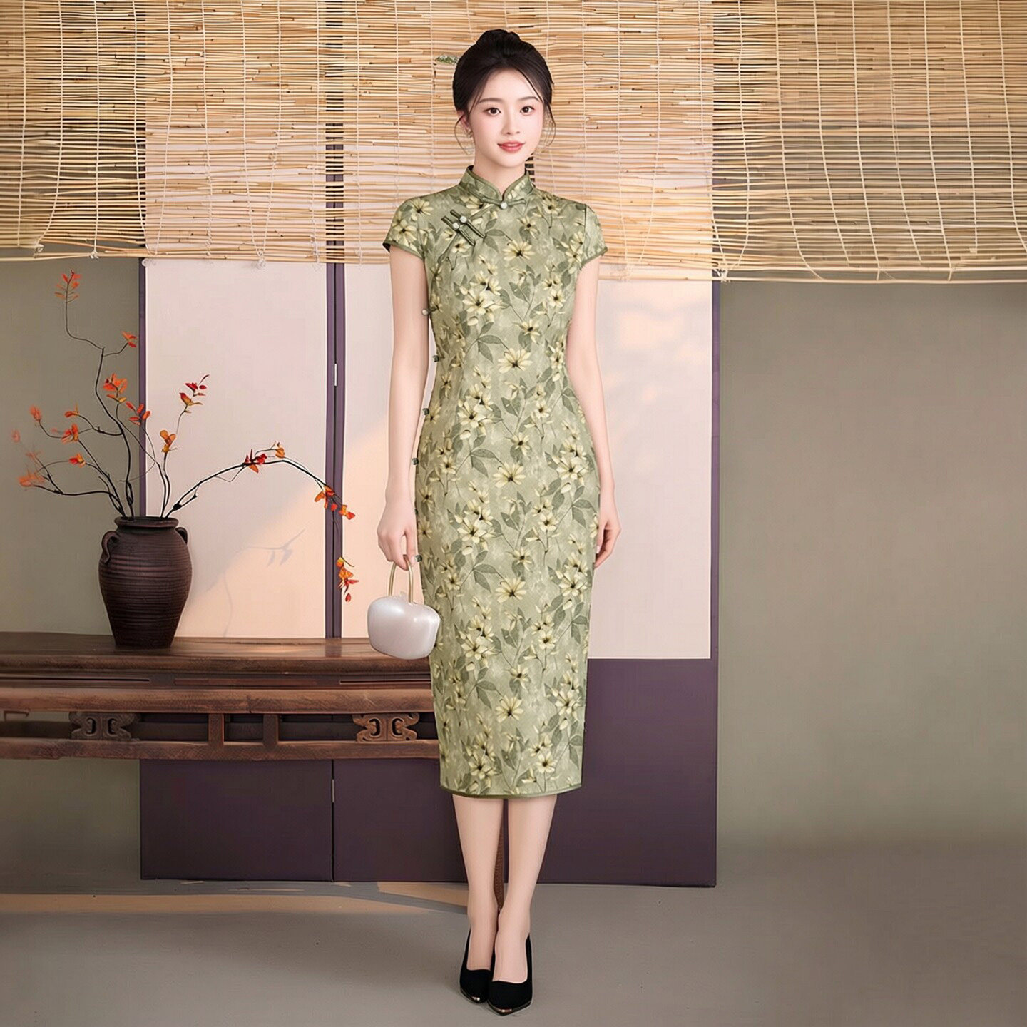 高端桑蚕丝真丝碎花旗袍中长款女高级感年轻款2026新款妈妈微胖春
