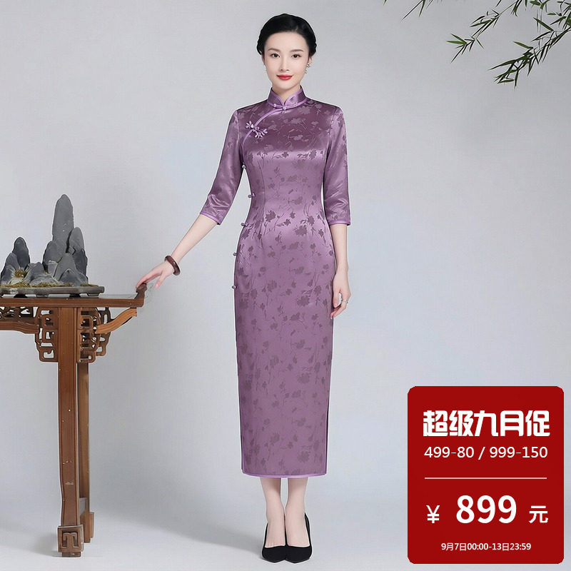 醋酸面料旗袍儿子结婚喜婆婆穿的大牌婚宴装男方姨妈妈礼服老上海