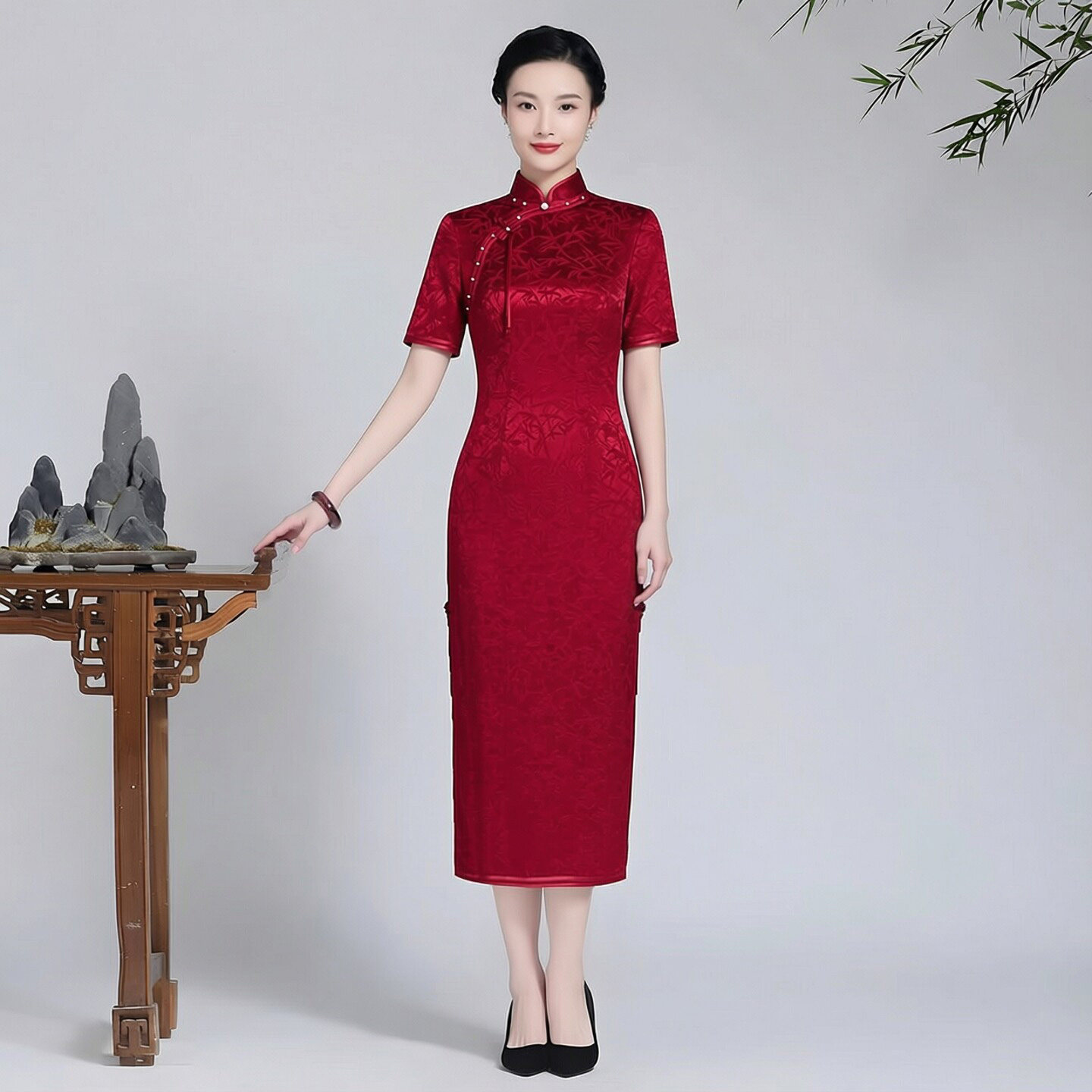醋酸提花妈妈婚礼气质显年轻旗袍敬酒服新娘高端大气小个子晚礼服