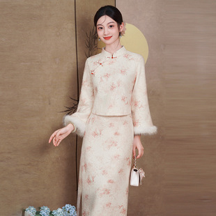 粉色旗袍2026新款改良版年轻款秋冬季长袖加厚保暖新中式日常可穿