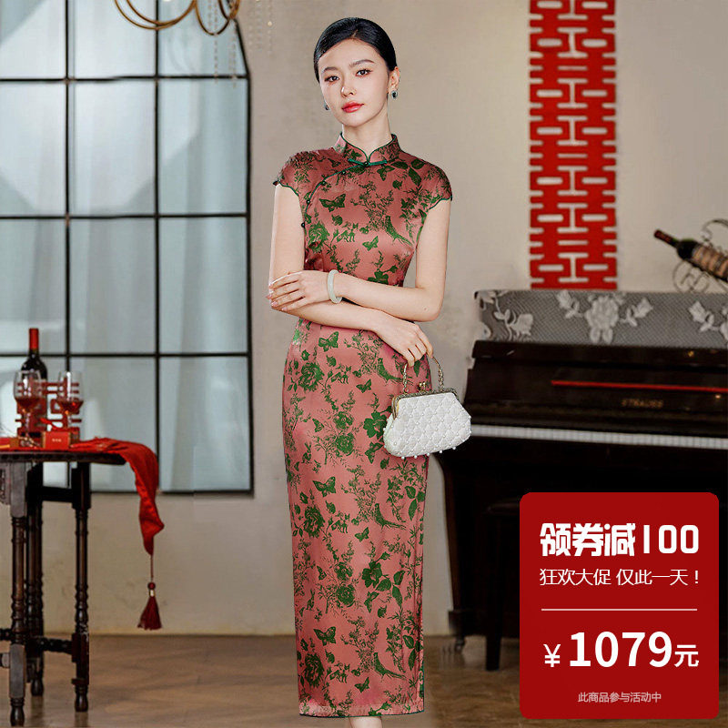 重磅真丝桑蚕丝旗袍长款高端大气上档次改良式中国风老上海年轻款
