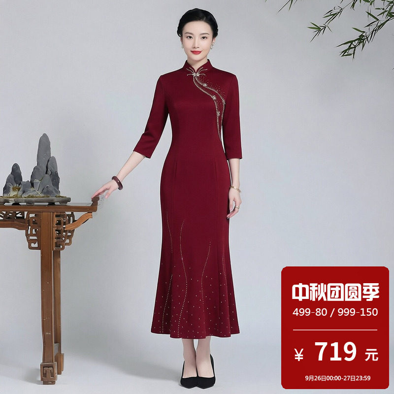 喜婆婆姨妈妈旗袍礼服新娘婚宴小个子轻奢高级感准婆婆婚礼新中式