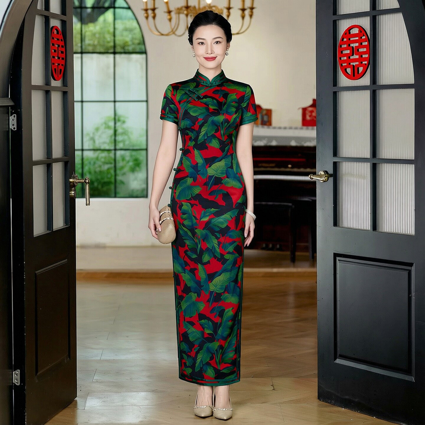 重磅真丝桑蚕丝旗袍长款夏天改良式中国风老上海高端重要场合漂亮