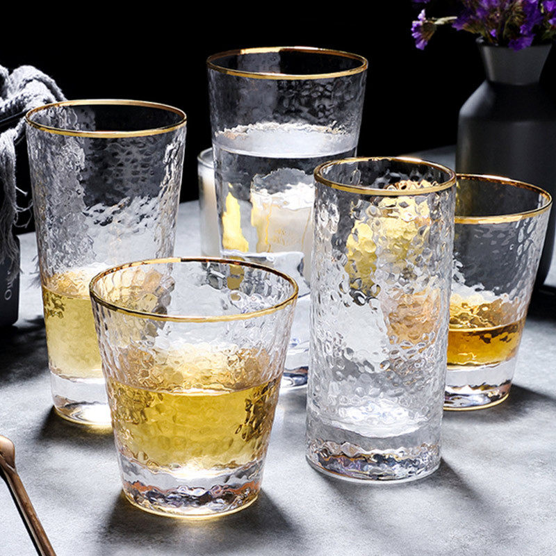 日式泡茶杯金边锤目纹餐厅果汁杯