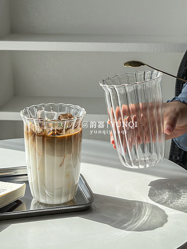 条纹咖啡早餐水果茶耐热玻璃杯子