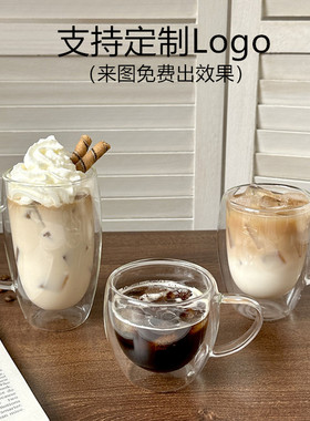 带把双层隔热防烫咖啡杯家用玻璃喝水杯子高颜值美式拿铁杯马克杯