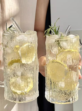 树纹带把手玻璃杯ins风大容量夏季家用喝水杯 啤酒杯果汁杯冷饮杯