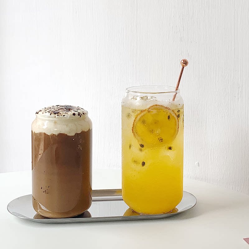 ins网红玻璃杯易拉罐可乐罐咖啡杯沙冰杯气泡杯高颜值奶茶饮料杯