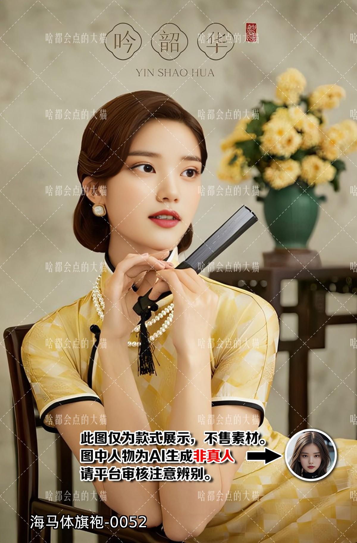 海马体 旗袍 女生数字AI写真照片设计不售素材
